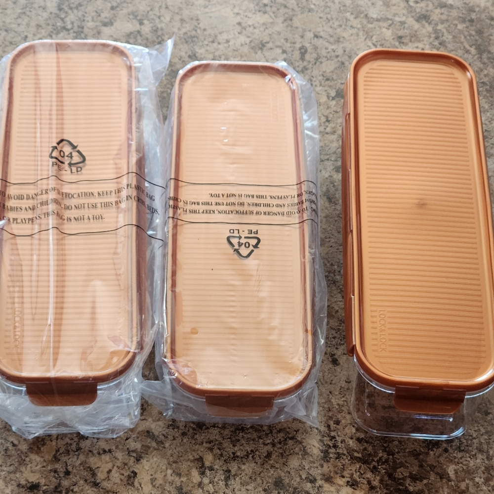 NEW 3 piece Rectangular Lock & Locks Storage Containers with Copper Color Lids - Picture 4 of 10